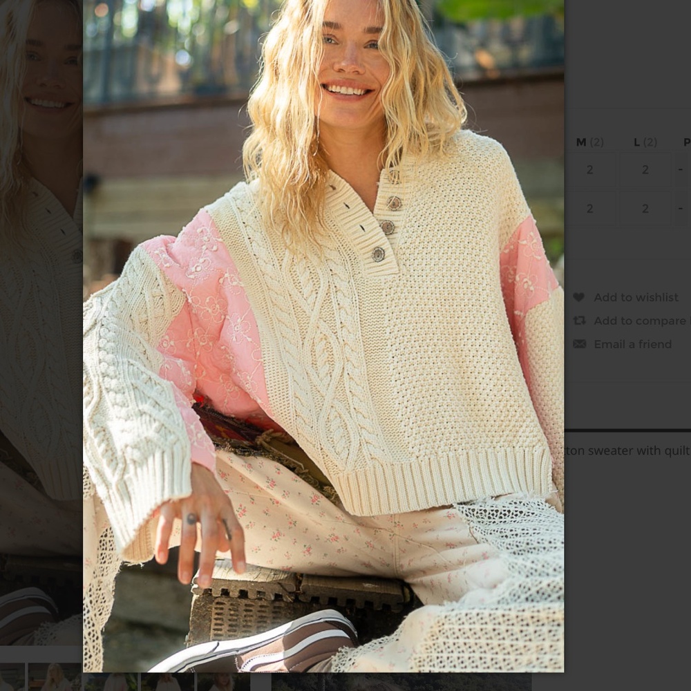 POL Cream and Pink Cable Knit Sweater